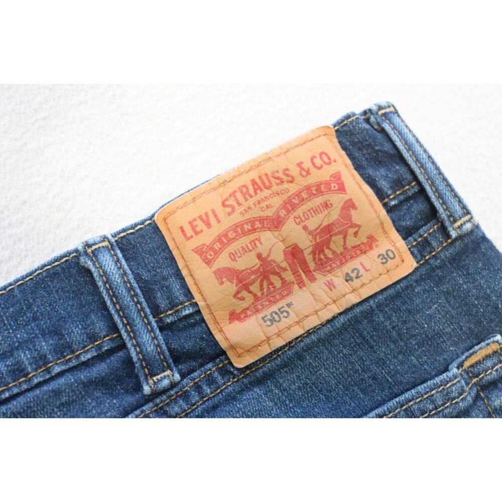 Levi's 505 Regular‎ Fit Straight Stretch Rugged Denim Blue Jeans Mens Sz 42 x 30